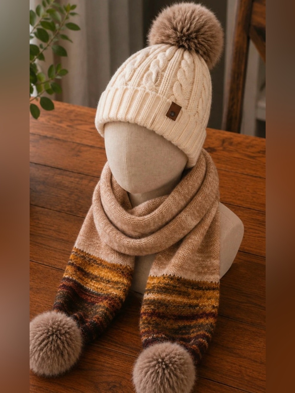Frye Winter Hat & Scarf Pom Pom  The scarf is NWT.
